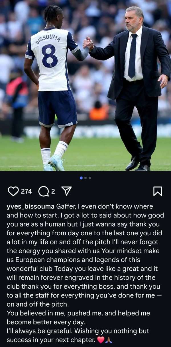 热刺中场深情送别恩师 比苏马感恩澳波知遇之情